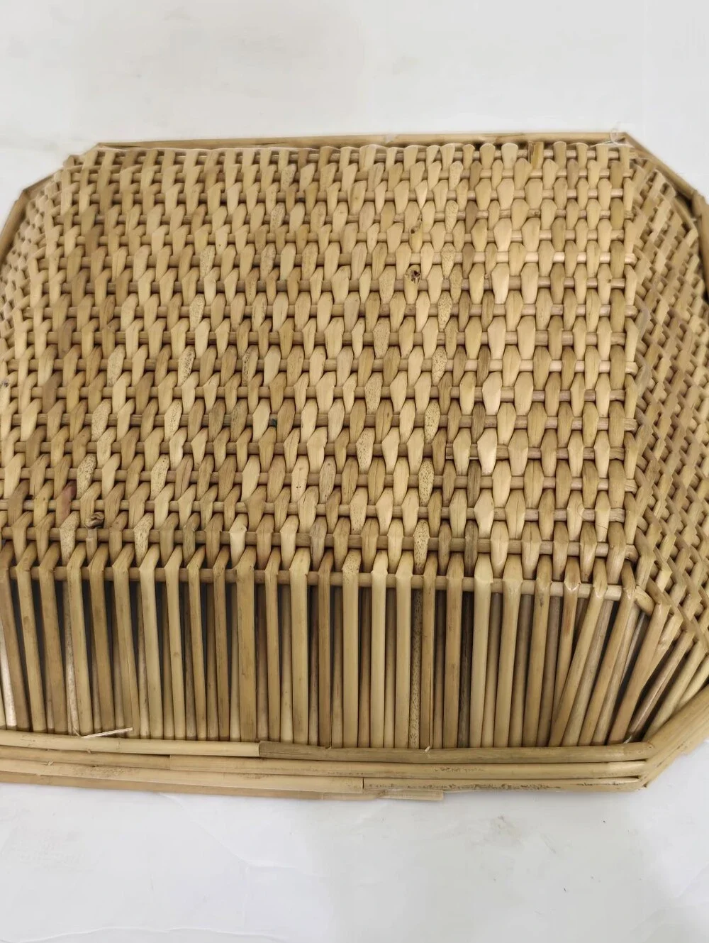 vintage Square Wicker Basket Tray Wall Decor Woven Straw Boho Disco Hippie